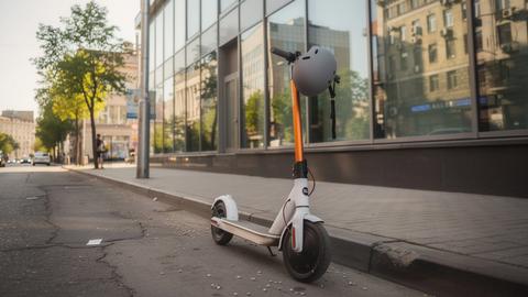 Scooter parked beside the Khreshchatyk pickup point in central Kyiv